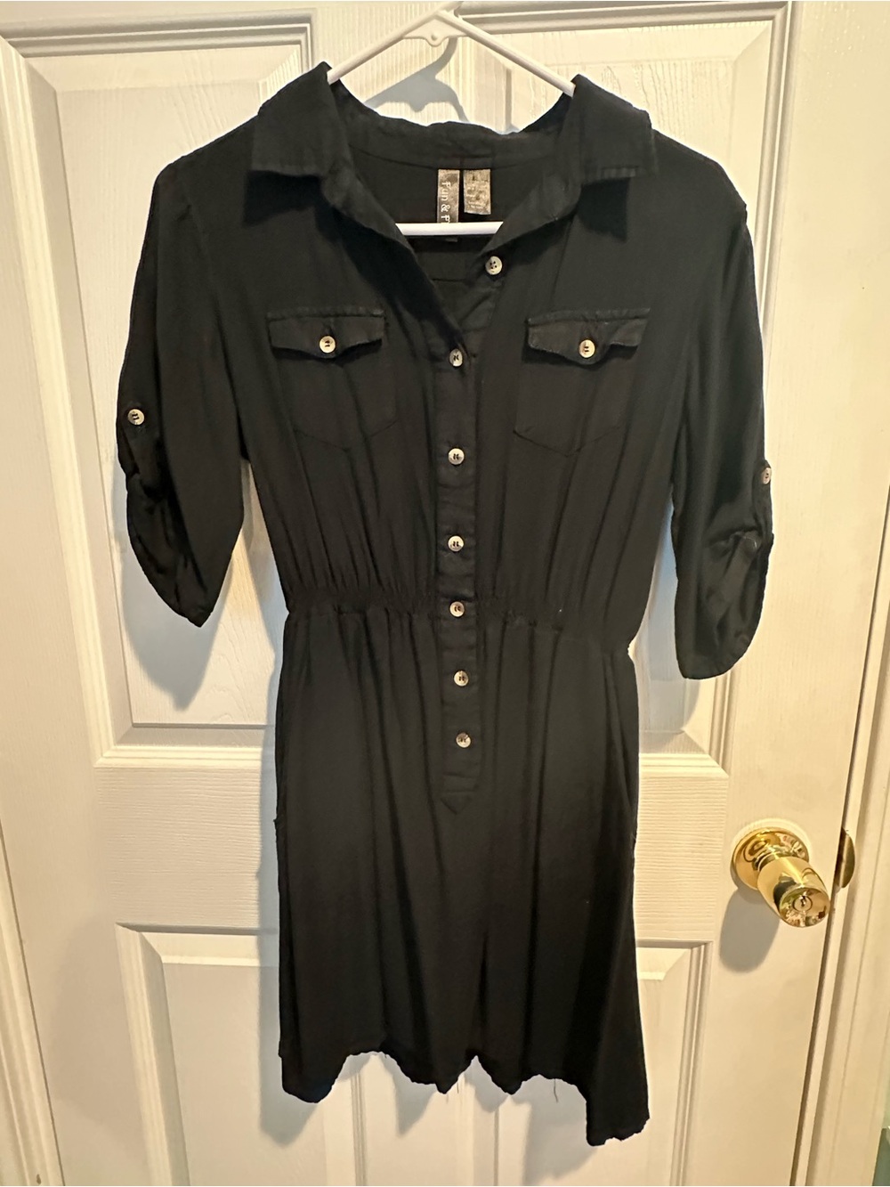 Fun & Flirt Black Button-Front Midi Shirt Dress